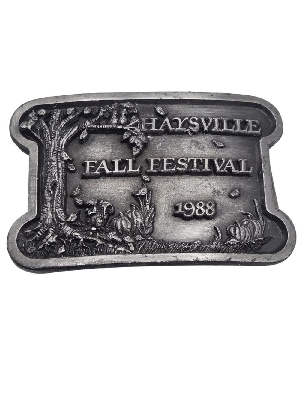 Fall Festival Belt Buckle Haysville Kansas Pumpkin Tree Autumn 1988 Squirrel